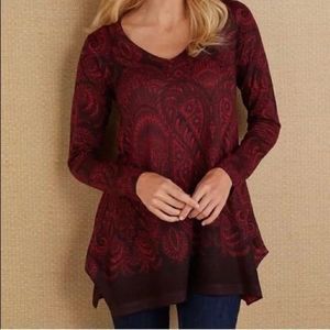 Soft Surroundings Nikita Red Asymmetrical Long Sleeve Sweater Tunic  L